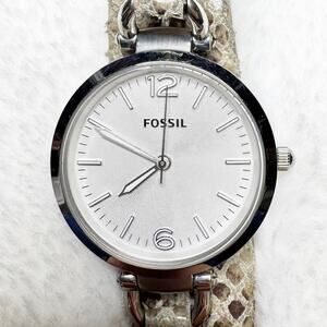 FOSSIL Women's Stainless Steel Watch Genuine Leather Triple Python Snake Strap